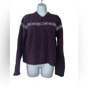 Abercrombie & Fitch Size Lg Shetland Wool Fair Isle Plum Cardigan Sweater Women